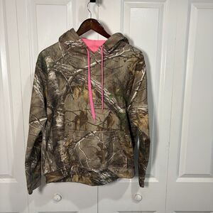 Realtree Camo Hoodie Youth L Pink Trim Hunt Girl Outdoors Fall Pullover Y2K